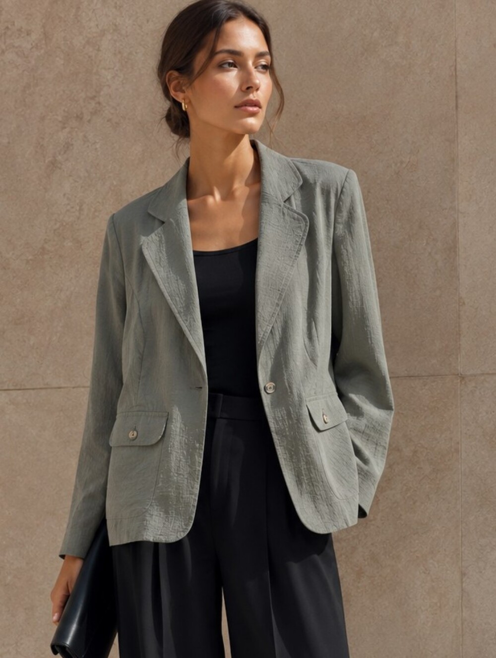 Chico's Sage Green Textured Stretch Blazer Jacket Size 2 L US12